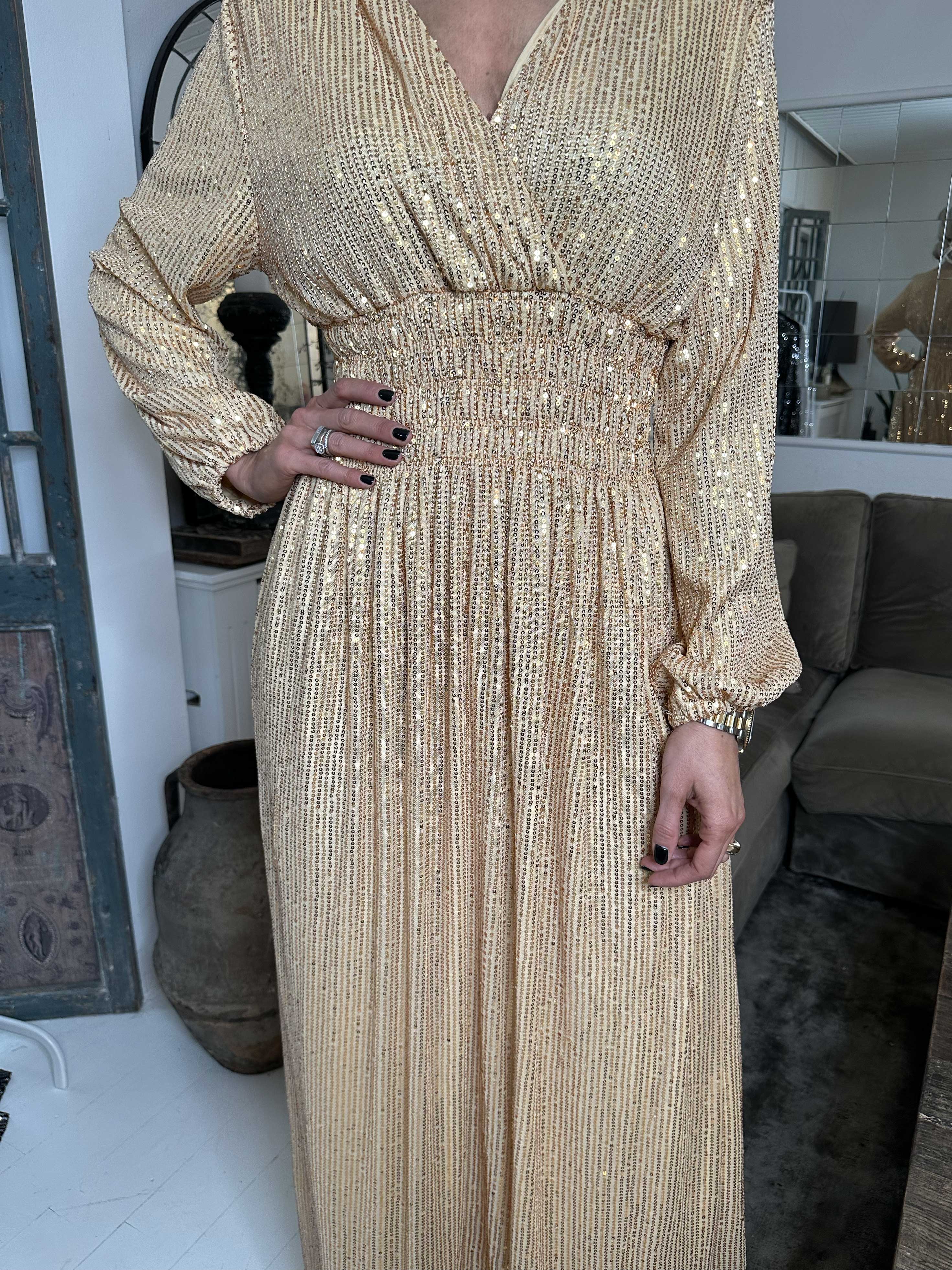 Pams Glitter L/S - Lang smuk kjole med pailletter